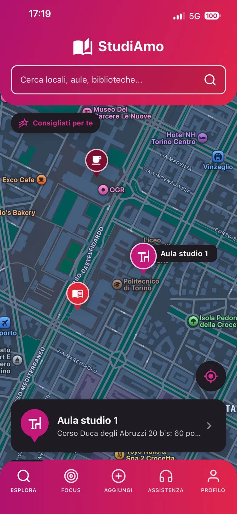 Mappa Esplora con i luoghi di studio vicini